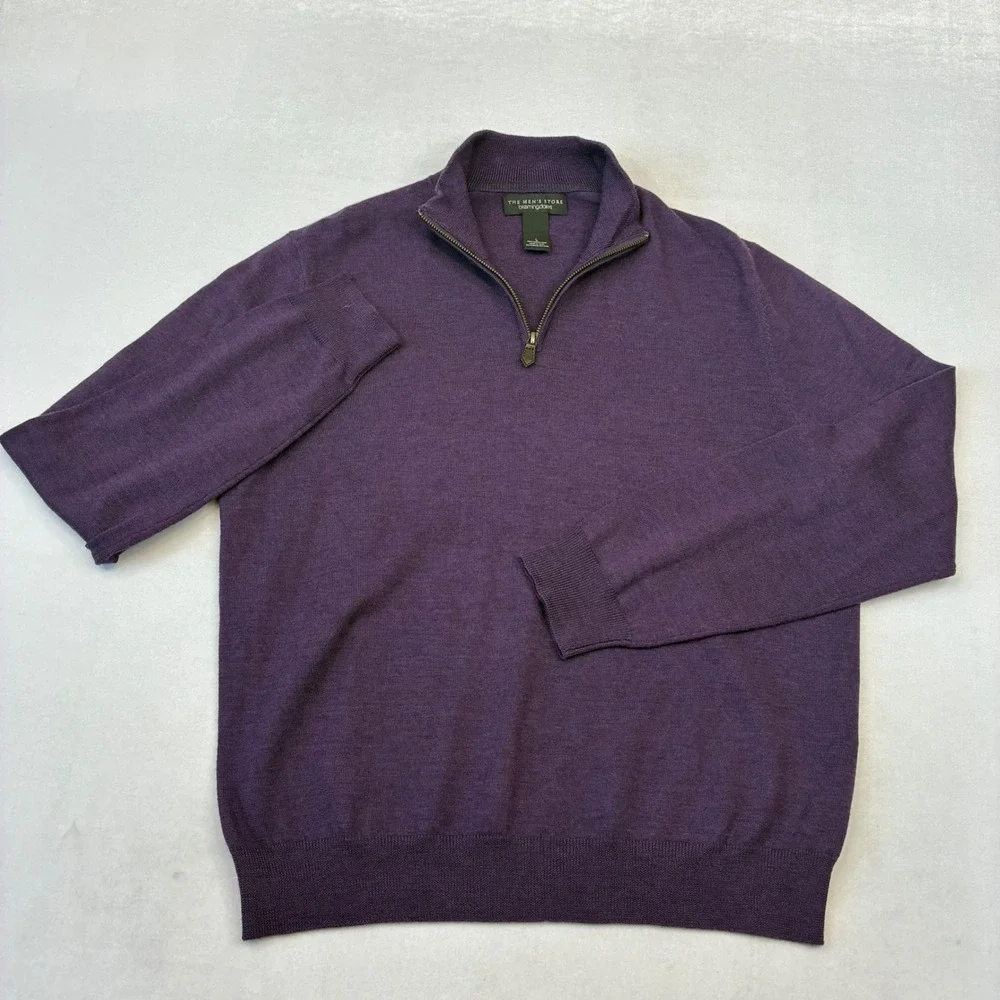 The Men's Store Bloomingdale's Quarter Zip Men L Purple Merino Wool Sweater Mock